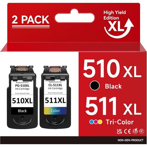 510 511 XL Cartouches d'encre Remanufacturées pour Cartouches Canon PG-510 CL-511 Noir et Couleur, Canon PG-510XL CL-511XL pour Pixma MP280 MP495 MP230 MP250 iP2700 MP252 MP270 MP240 MP490 (1/5)