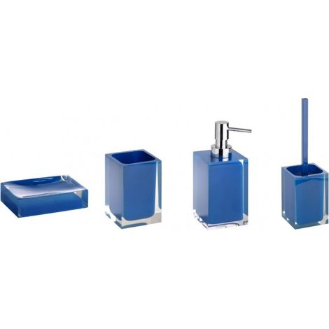 Set de 4 accessoires de salle de bain à poser VISTA en résine-Bleu-Bleu-- (1/5)