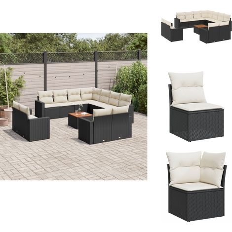 Salon de jardin 12 pcs avec coussins noir résine tressée - Ensemble Salon De Jardin - Mobilier De Jardin - Canapé Extérieur - Set De Jardin - Chaise Lounge (1/5)