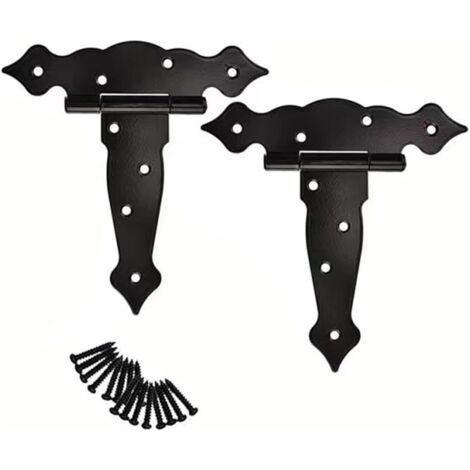 Lot de 2 6 Pouces T-Strap Heavy Duty Hangar Porte Charnières Porte Sangle Charnières Noir Fantaisie Té Charnière Matériel Forgé pour Hangar à Bois Grange Porte Clôture Porte Swing Cour Po (1/5)