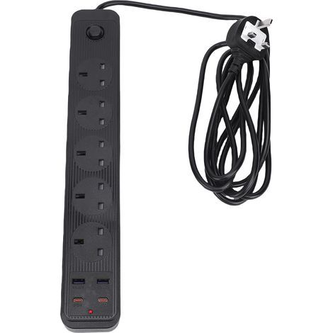 Multifunktionale 13A-Steckdosenleiste mit 5 Steckdosen und 2 USB-Typ-C-Anschlüssen, ideal für Küche und Büro. (1/5)