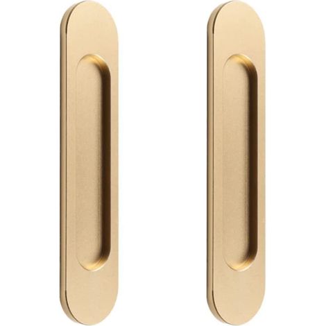 GABRIELLE Selbstklebender Schiebetürgriff, ovale Schiebetür, 2 Stück, mattgoldene Aluminiumlegierung, bündiger, stanzfreier Griff für Schiebetürfenster, Scheunentür, ca (1/5)