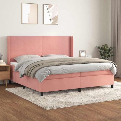 Cama box spring con colchón terciopelo rosa 200x200 cm (1/5)