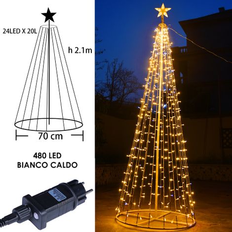 Albero luminoso a cono da 480 Led altezza 2 metri Bianco Caldo fisso e Freddo intermittente Wisdom