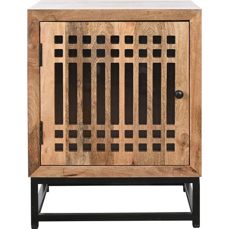 Table de nuit, table de chevet avec 1 porte en bois de manguier et verre - longueur 50 x profondeur 40 x Hauteur 65 cm (1/5)