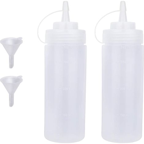 2 flacons souples à sauce - Avec couvercle - Idéaux pour la cuisine domestique - Flacons à sauce à un trou - 300 ml - Blancs (1/5)