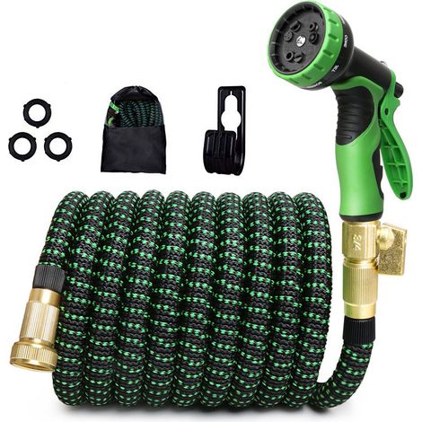 [JAMAIS UTILISÉ]Tuyau Arrosage Extensible 15m, Tuyau d'Arrosage avec Support et Pistolet Arrosage 10 Fonctions Tuyau Arrosage Retractable Raccords, Irrigation et Nettoyage du Jardin (50ft, Noir Vert) (1/5)