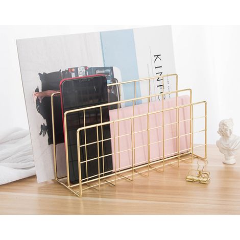 3-teiliger Schreibtisch-Organizer aus Metall für Bücher und Dokumente, multifunktional, erhältlich in Schwarz, Roségold und Gold, Material: Metall, Maße: 12 x 23 x 15,5 cm (1/5)