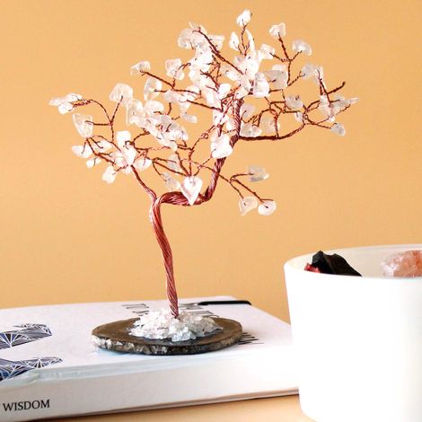 Arbre de pierres précieuses Lrg - Quartz de roche sur base d'agate noire (100 pierres)- Vendu par 1 (1/3)