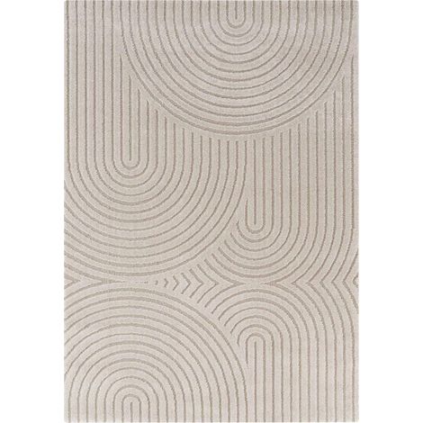 Tapis salon 160 x 230 cm, motif géométrique, beige, relief texturé et structure dense, design graphique et pliable, confort pour le salon