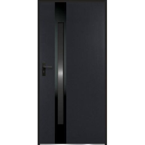 Vente-Unique – Porte d'entrée acier 207 x 100 cm – Verre fumé – Noir anthracite – Poussant droit – 2 points de serrure – Éco-responsable