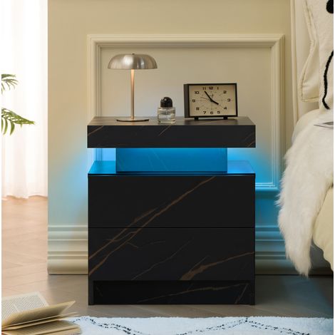 Comodino LED con 2 cassetti, legno ingegnerizzato, nero e dorato HAVRYA (1/5)