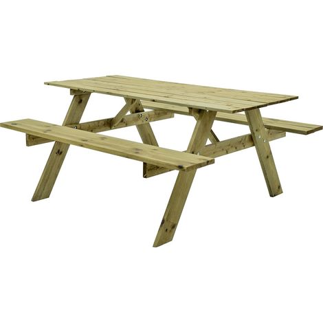 Mesa Picnic Jardín Madera Tratada en Autoclave Strong 165 Exterior con 2 Bancos 164 x 150 x 75 cm 6/8 Adultos Espesor 20/28 mm Normativas EN581 FSC THW