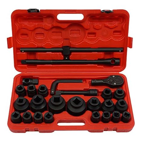 Lot De 26 Douilles à Cliquet, Coffret Douille Poids Lourd 21-65 Mm Avec Cliquet RéVersible, Clé à Douille Et Jeu D'Embouts, Pour Voitures Et Camionnettes, Jeu De Douilles Percussion (1/5)