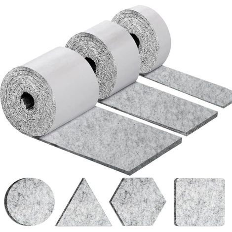 Patins pour Meubles Auto-adhésifs, Patins Chaises Meubles 3 Rouleaux (100 10cm+100 5cm+100 2cm), Tampon Chaise 4mm-Épais Patin Feutre (1/4)