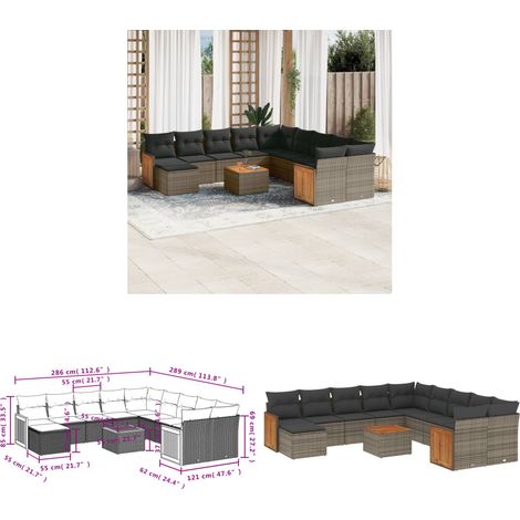12-tlg. Garten-Sofagarnitur mit Kissen Grau Poly Rattan - Gartenmöbel - Esstischgarnitur - Lounge Set - Outdoor Möbel - Rattan Gartenmöbel - Home & Living (1/3)