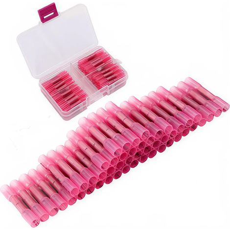 Cosses thermorétractables, kit de cosses à sertir, connecteurs thermorétractables, kits de connecteurs sans soudure rouges, connecteurs de fils étanches 50 pièces pour câble 22-16 AWG (1/5)