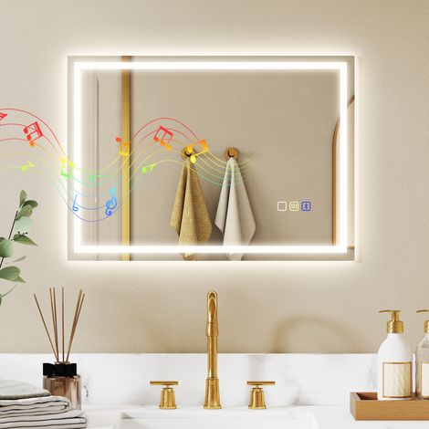 Specchio Bagno Antiappannante con Luce LED Regolabile, Speaker Bluetooth, Pulsanti Touch, 50x70 cm (1/5)