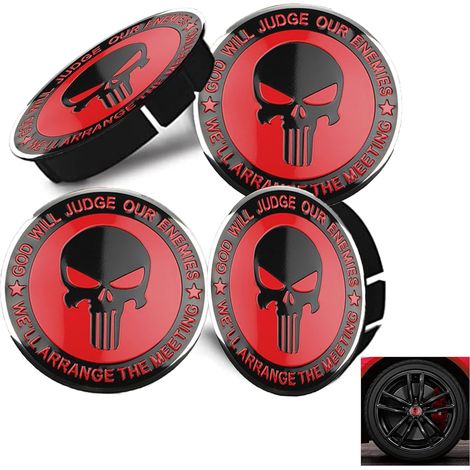 4 Pcs 56mm Cache-Moyeux Le Crâne,Universel Cache-Moyeux Voiture,3D Cache-Moyeu,Compatible with 60mm Auto Capuchons,Crâne Tête De Mort (1/5)