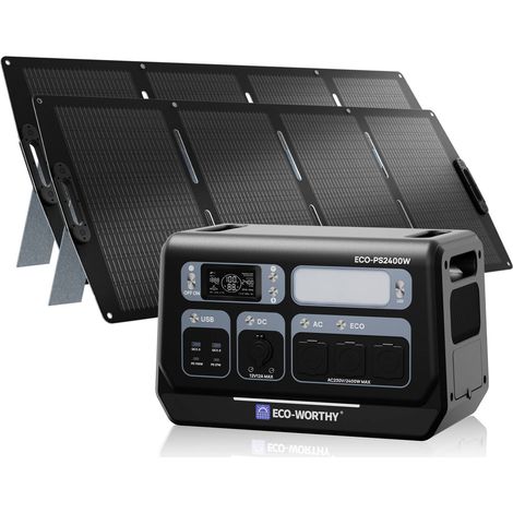 ECO-WORTHY 2400W(Spitze 4800W) 2048Wh Portable Power Station mit 2x200W Faltbares Solarpanel, Tragbares Powerstation Solar Generator Bundle für Wohnmobil, Home Backup, Camping, Van Life (1/5)