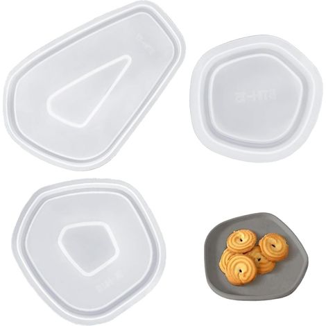 3 Pièces Moules en Silicone, Moules à Bords Polygonaux Irréguliers, DIY Plateau Dessous de Verre, Facile à Démouler, pour Fabriquer des Moules à Plateaux à Thé, Récipients de Stockage. (1/5)