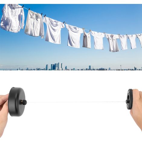 Étendoir à linge rétractable en acier inoxydable 304 pour usage domestique (noir) (1/5)
