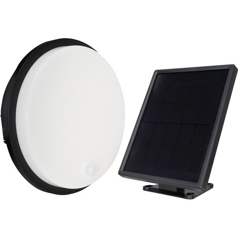 Tibelec – Hublot LED solaire rond noir 11W – 1000 lumens – IP54 – 4000K blanc-neutre – Éclairage automatique crépusculaire – Garantie 5 ans