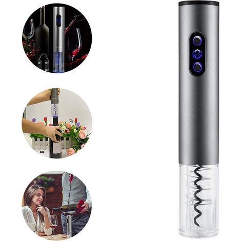 Apribottiglie elettrico automatico con cavatappi, a batteria - Grigio argento (1/4)