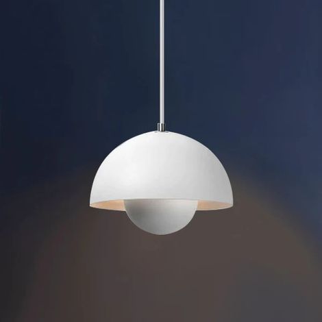 Lustre de style nordique, lustre rond créatif, ampoule E27 réglable, pour cuisine, salle à manger, salon, avec ampoule, lumière chaude 3000 K, blanc (1/5)