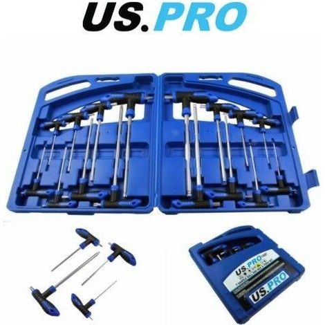 US PRO Hex Key Set T Handle Torx Star Set 16pc Allen Key Ball Ended 1587 (1/4)