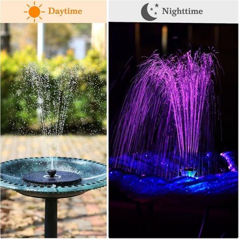 LED Fontaine Solaire Extérieur avec Lumières Colorées LED et Batterie et 8 Buses Pompe Solaire Fontaine, pour Bassin Bain d'oiseaux Jardin (1/4)