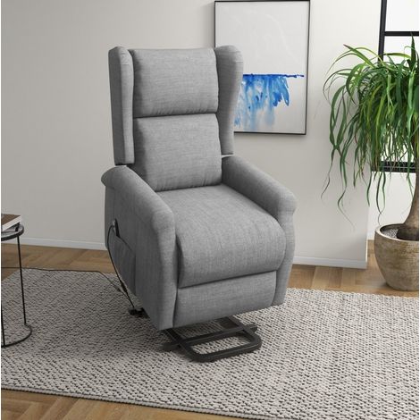 REDOM Sillón relax elevador eléctrico, reclinación hasta 135°, bolsillo lateral, lino gris, carga 200 kg (1/5)