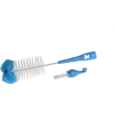 Cepillo para biberones y tetinas Akuku con esponja y mini cepillo retráctil - Azul (a0574) (1/2)