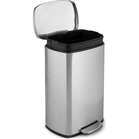 CASART 50L Rectangular Trash Garbage Can Stainless Steel Step Trash Bin Recycling Pedal (1/5)