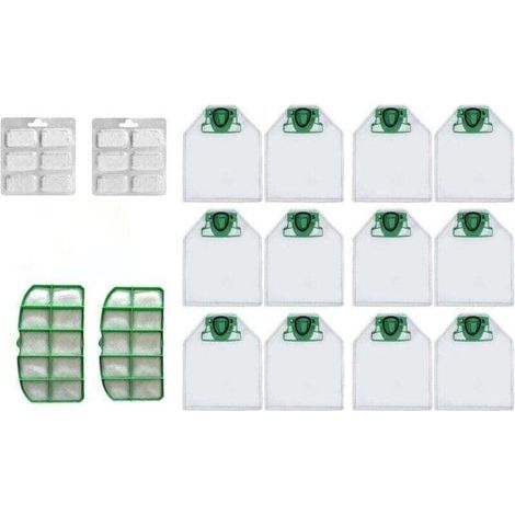 FENOPLASTICAKit Sac Aspirateur pour Vorwerk Kobold VK200 VK220 avec Filtre , XU,Remplacement - 12 Sacs de rechange + 2 Filtres HEPA + 12 Parfums - KZQ