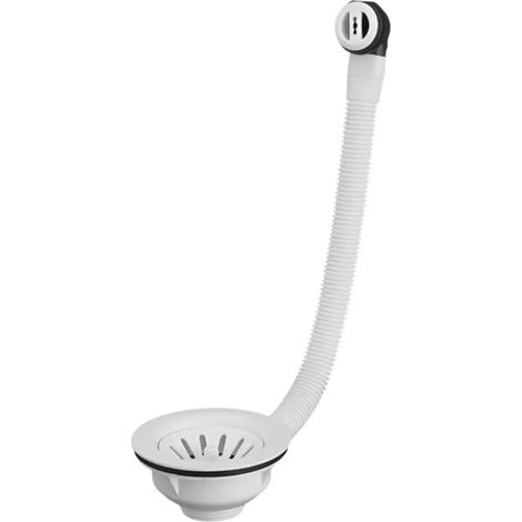 Piletta per lavello con foro da 90 mm, cestello manuale con troppopieno, bianco