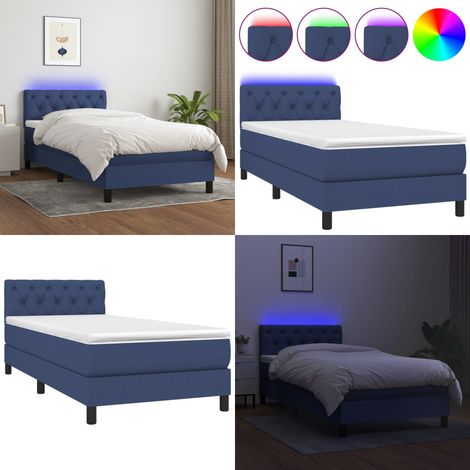 Sommier à lattes de lit avec matelas et LED Bleu 80x200cm Tissu - Sommier Tapissier - Lit Avec Led - Matelas À Ressorts Ensachés - Tête De Lit Ajustable - Éclairage LED - Home & Living (1/5)