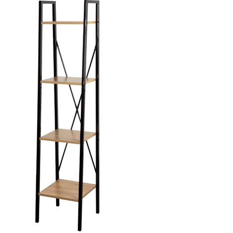 etagère de Rangement, 4 Étagères, 34X32X148 cm, Fabriqué en Acier et en Bois, Facile à Assembler, Robuste et Durable, Design en Échelle, Meuble de Salon, etagères en Bois (1/5)