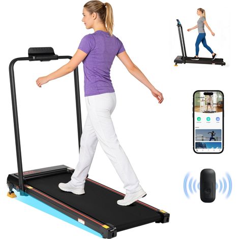 Tapis de Course Pliable 107x56,9x88,8 cm avec APP, Télécommande, LED, Inclinaison Réglable - Acier/Plastique - Noir (1/5)