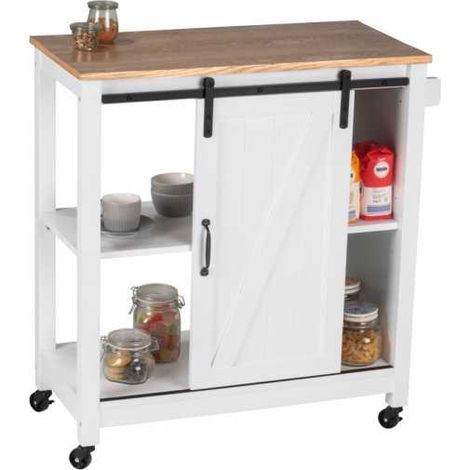 WENKO Carrello da cucina in stile "campagnolo", carrello con ruote e porta scorrevole, Legno - MDF, 80x88,5x40 cm, bianco (1/5)