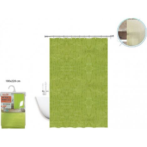 Trade Shop - Cortina De Ducha Bañera Impermeable 2d Verde 180 X 220 Cm Con Anillas 52131 - (1/2)