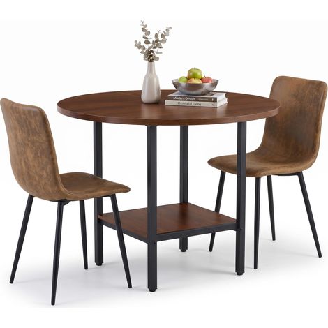 FurnitureR Essgruppe Ø100cm MDF Rundtisch mit Ablage&2 Wildlederstühlen 100 cm MDF-Rundtisch mit praktischem Ablageboden und zwei ergonomischen Wildleder-Esszimmerstühlen (1/5)