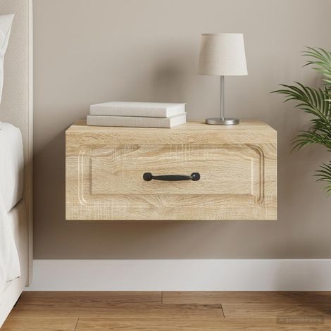 Table de chevet murale avec tiroir, bois d’ingénierie, chêne sonoma, 49 x 34,5 x 20 cm - PANGIVO (1/5)
