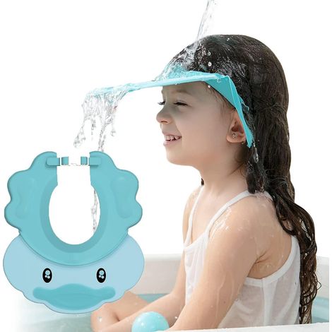 Bonnet de douche bleu ajustable pour bébé, protégeant les yeux et les oreilles des enfants (1/5)