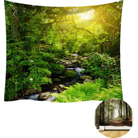 Tapestry Arbre Forêt - Paysage Naturel Vert - Décoration Murale Plafond Chambre - 200 x 150 cm - 1 Pièce (1/5)