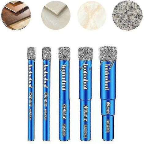 forets à sec pour marbre, brique vitrifiée, granit, verre, sèche-yeux, trous ouverts de 5 mm, 6 mm, 8 mm, 10 mm et 12 mm - (1/3)