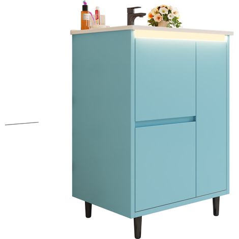 CHICFURN Mobile lavabo autoportante 61 x 46,5 x 87 cm blu in MDF, lavabo in ceramica, 2 cassetti (1/5)