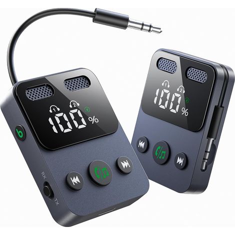 Émetteur-récepteur Bluetooth pour avion (dernier modèle 2025) compatible avec 2 AirPods ou écouteurs, écran HD, transmission sans fil Bluetooth à faible latence. (1/5)