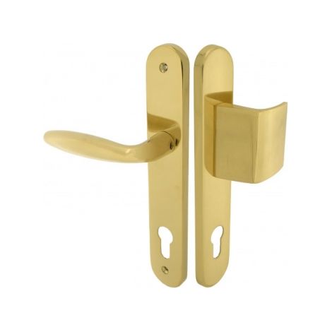 Ouvre&Déco – Lot de 2 poignées de porte OMEGA – Béquille double palière – Laiton finition titane – Entraxe 195 mm – Compatible avec serrures à relevage (1/2)