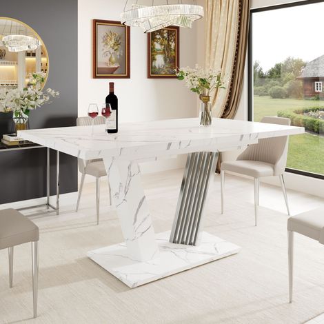 DESMIU Table de salle à manger extensible avec 1 rallonge, pieds réglables, pour cuisine, salon, balcon, MDF et métal, blanc (1/5)